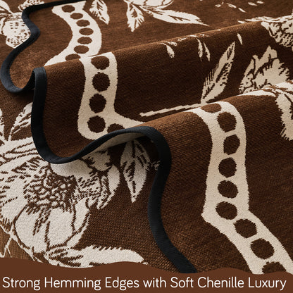 Chenille Sofa Cover Mat with Curvy Edges, 'Retro Curves Series' Sofa Mat, Walnut Brown