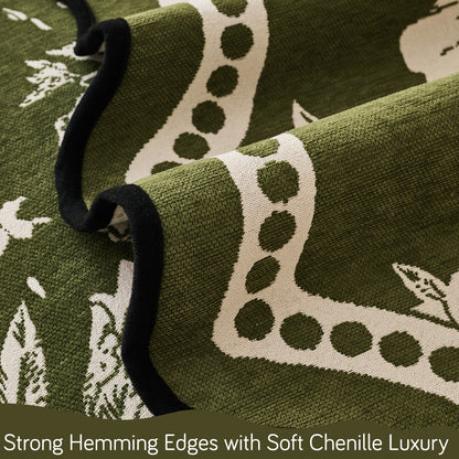 Chenille Sofa Cover Mat with Curvy Edges, 'Retro Curves Series' Sofa Mat, Olive Green