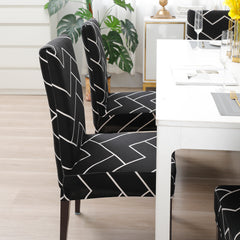 Elastic Stretchable Dining Chair Cover, Black Chevron