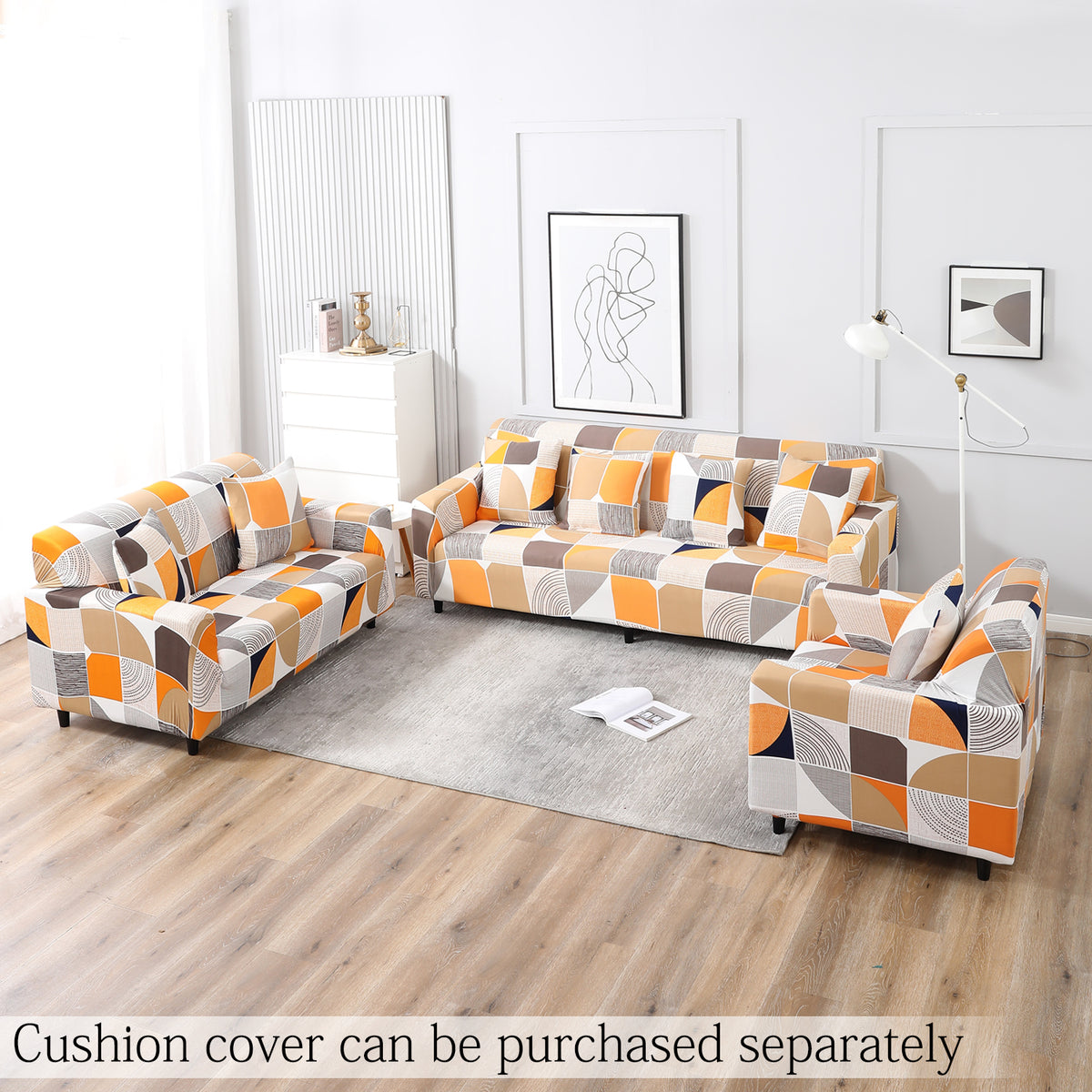 Square Abstract elastic sofa cover sets for 1,2,3,4,5 & 7 seater sofas