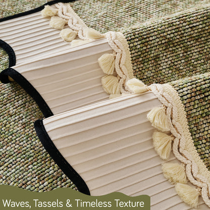 Thick Woven Weave Chenille Sofa Cover with Tassel|'Wavy Royale Series' Sage Green