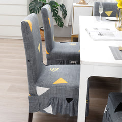Elastic Stretchable Dining Chair Cover with Frill, Grey Triangle