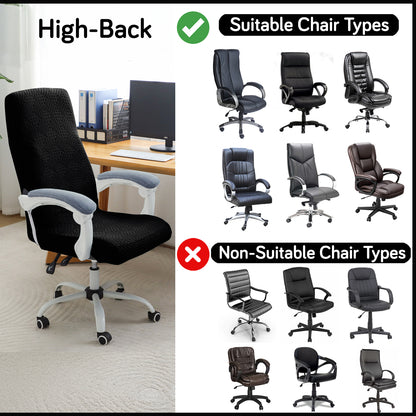 Office Chair Cover for Executive Chair (High-Back) – 170 GSM Stretchable Jacquard – Washable & Anti-Slip – Fits Big & Tall Office Chairs, Black