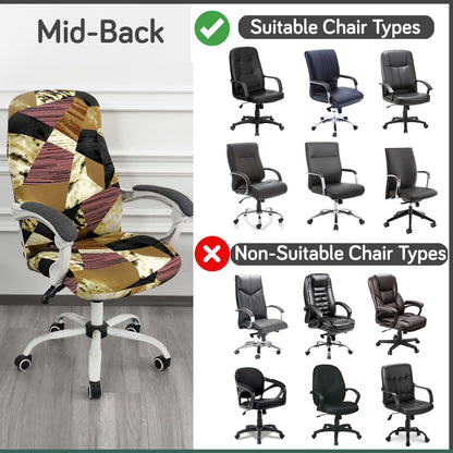 Printed Office Chair Cover for Desk Chair (Mid-Back) – 140 GSM Stretch Fabric – Washable, Durable & Anti-Slip – Fits Mid-Back Office Chairs, Wine Abstract Geometry - Medium