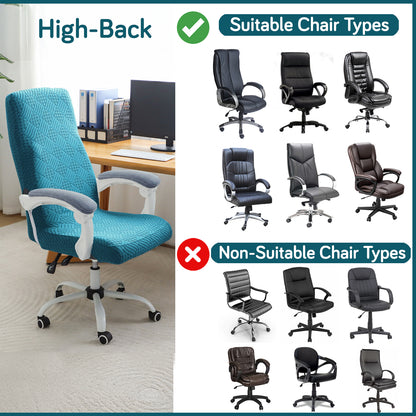 Office Chair Cover for Executive Chair (High-Back) – 170 GSM Stretchable Jacquard – Washable & Anti-Slip – Fits Big & Tall Office Chairs, Turquoise