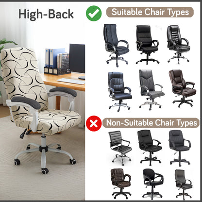 Printed Office Chair Cover for Executive Chair (High-Back) – 140 GSM Stretchable Fabric – Washable & Anti-Slip – Fits Big & Tall Office Chairs, Natural Beige Abstract Art