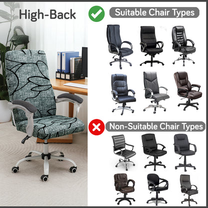 Printed Office Chair Cover for Executive Chair (High-Back) – 140 GSM Stretchable Fabric – Washable & Anti-Slip – Fits Big & Tall Office Chairs, Intense Grey Abstract Floral