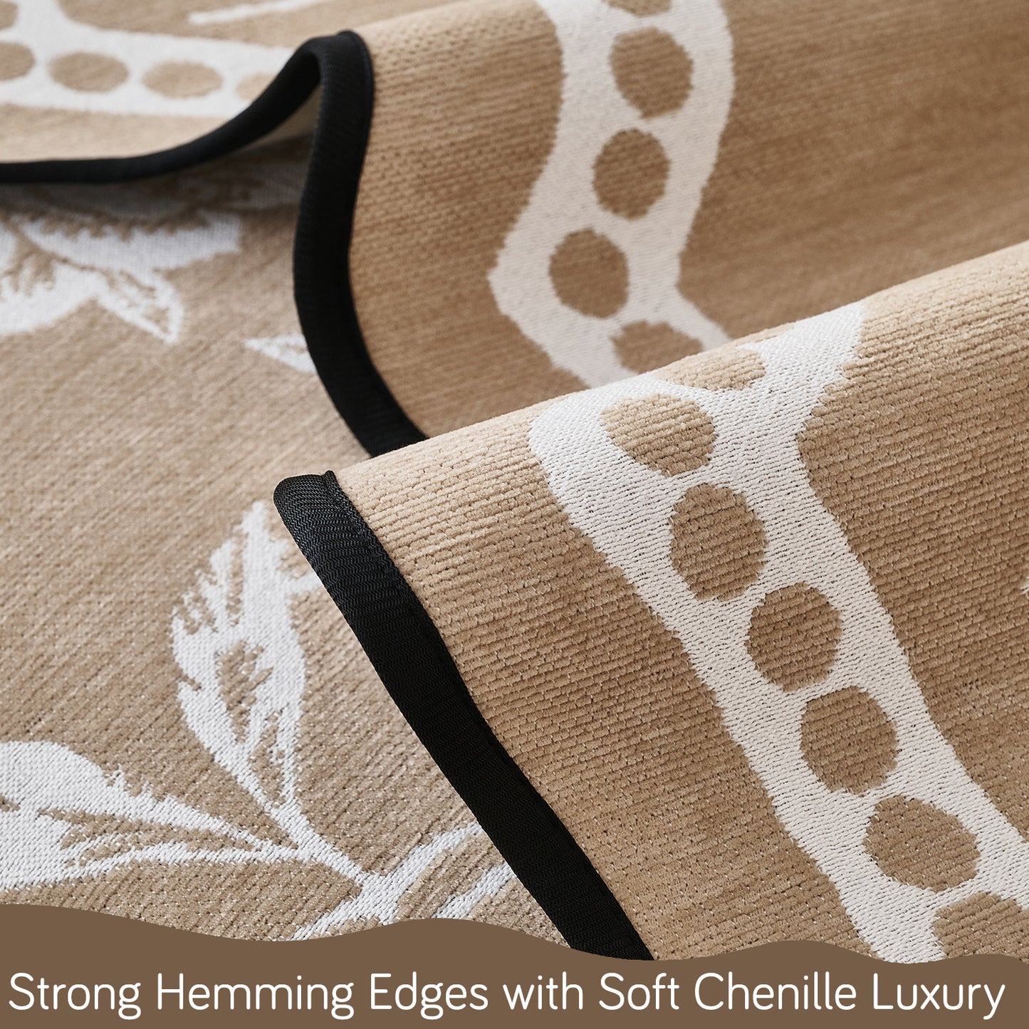 Chenille Sofa Cover Mat with Curvy Edges, 'Retro Curves Series' Sofa Mat, Sand Beige