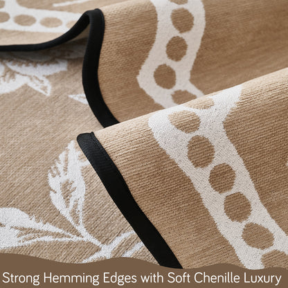Chenille Sofa Cover Mat with Curvy Edges, 'Retro Curves Series' Sofa Mat, Sand Beige