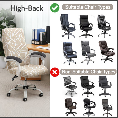 Printed Office Chair Cover for Executive Chair (High-Back) – 140 GSM Stretchable Fabric – Washable & Anti-Slip – Fits Big & Tall Office Chairs, Beige Abstract Geometry