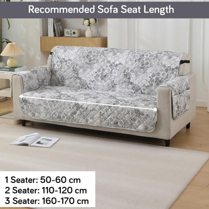Quilted Waterproof Sofa Cover Mat with Pockets on Armrest Cover - Abstract Pale Grey