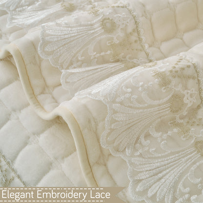 BelleLace Series Premium Imperial Milk Velvet Sofa Cover Mat with Lace Design -  Pearl White