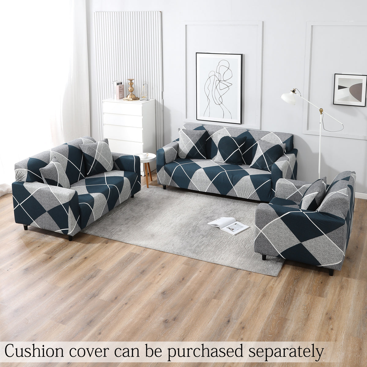 Blue Rhombus Printed non slip, elastic sofa covers for 1,2,3,4,5 & 7 seater sofas
