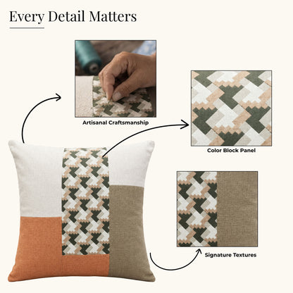 HOKIPO Color Block Geometric Cushion Cover | 16x16 Inch | Modern Throw Pillow Cover, Ochre & Beige