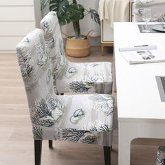 Elastic Stretchable Dining Chair Cover, Grey Sea Shells