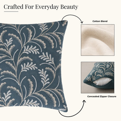 HOKIPO Leaf Trail Embroidered Cushion Cover 16x16 in, Charcoal