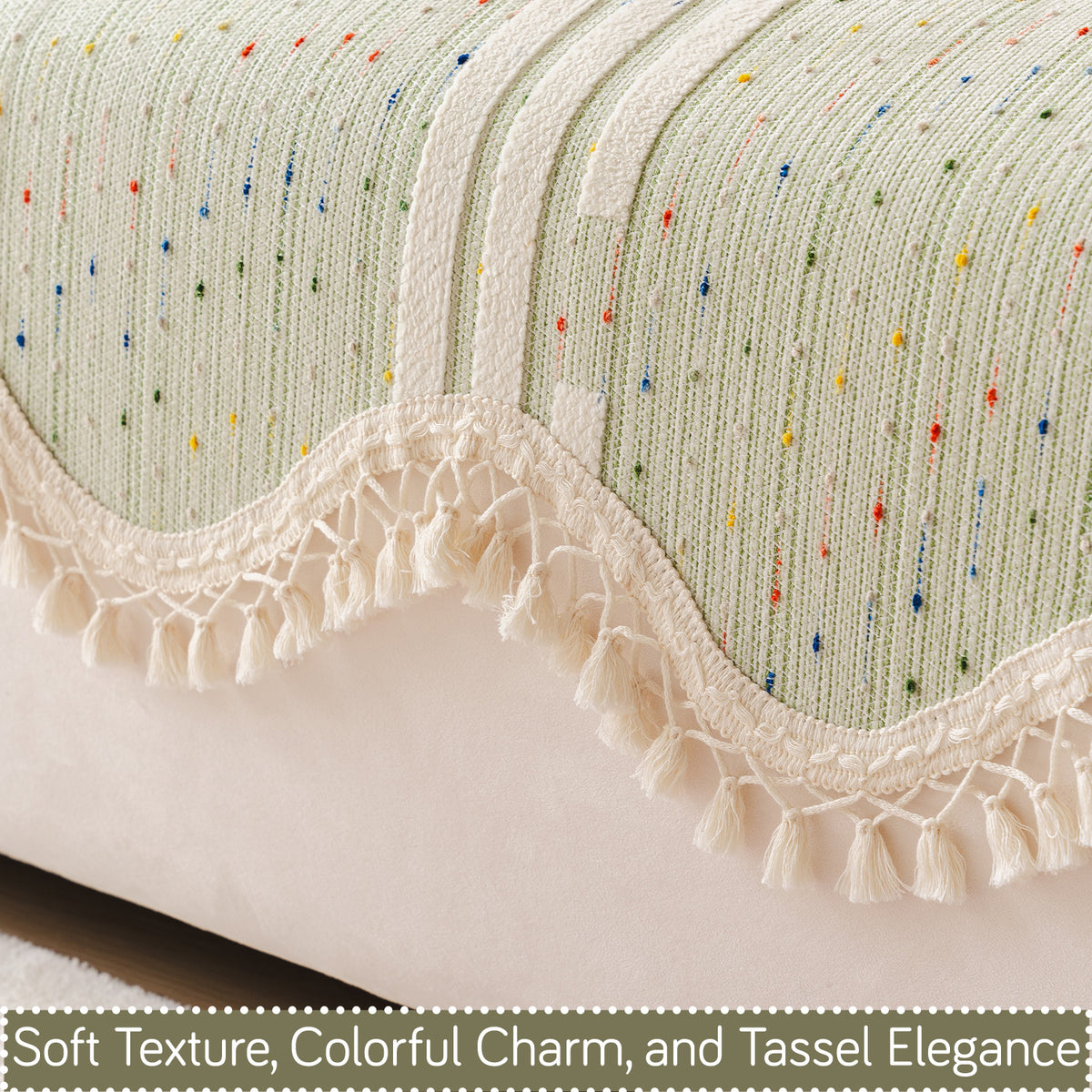DreamWave Chenille with Tassels Sofa Cover Mat, Pistachio Green