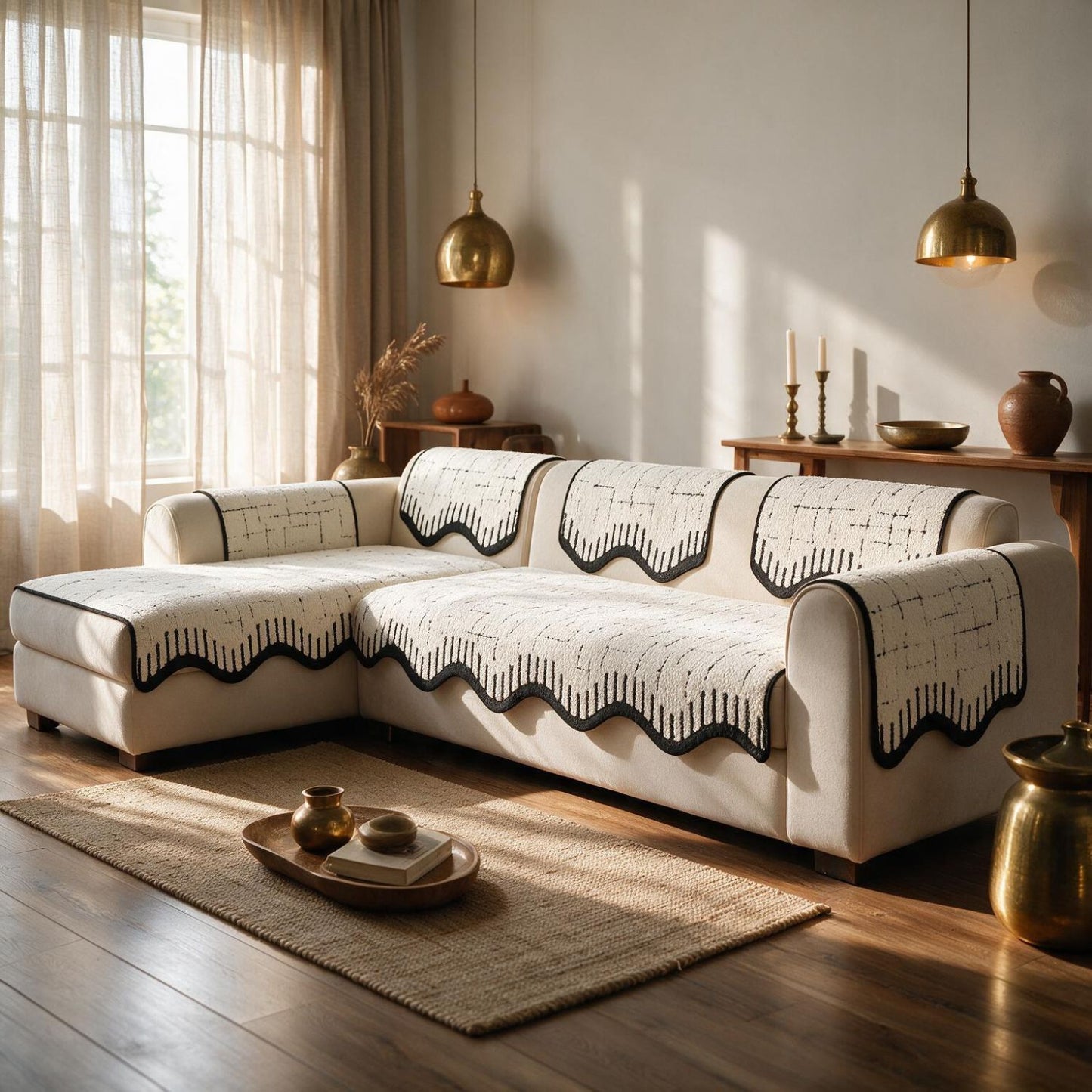 Premium Supple Soft Wavy Sofa Cover Mat, Cream Brown