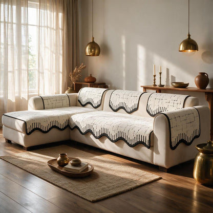 Premium Supple Soft Wavy Sofa Cover Mat, Cream Brown