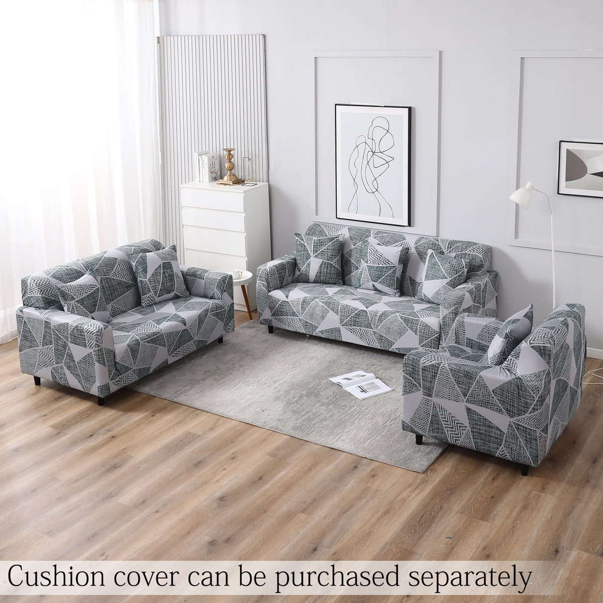 Grey Geometric Abstract Print  elastic sofa cover sets for 1,2,3,4,5 & 7 seater sofas

