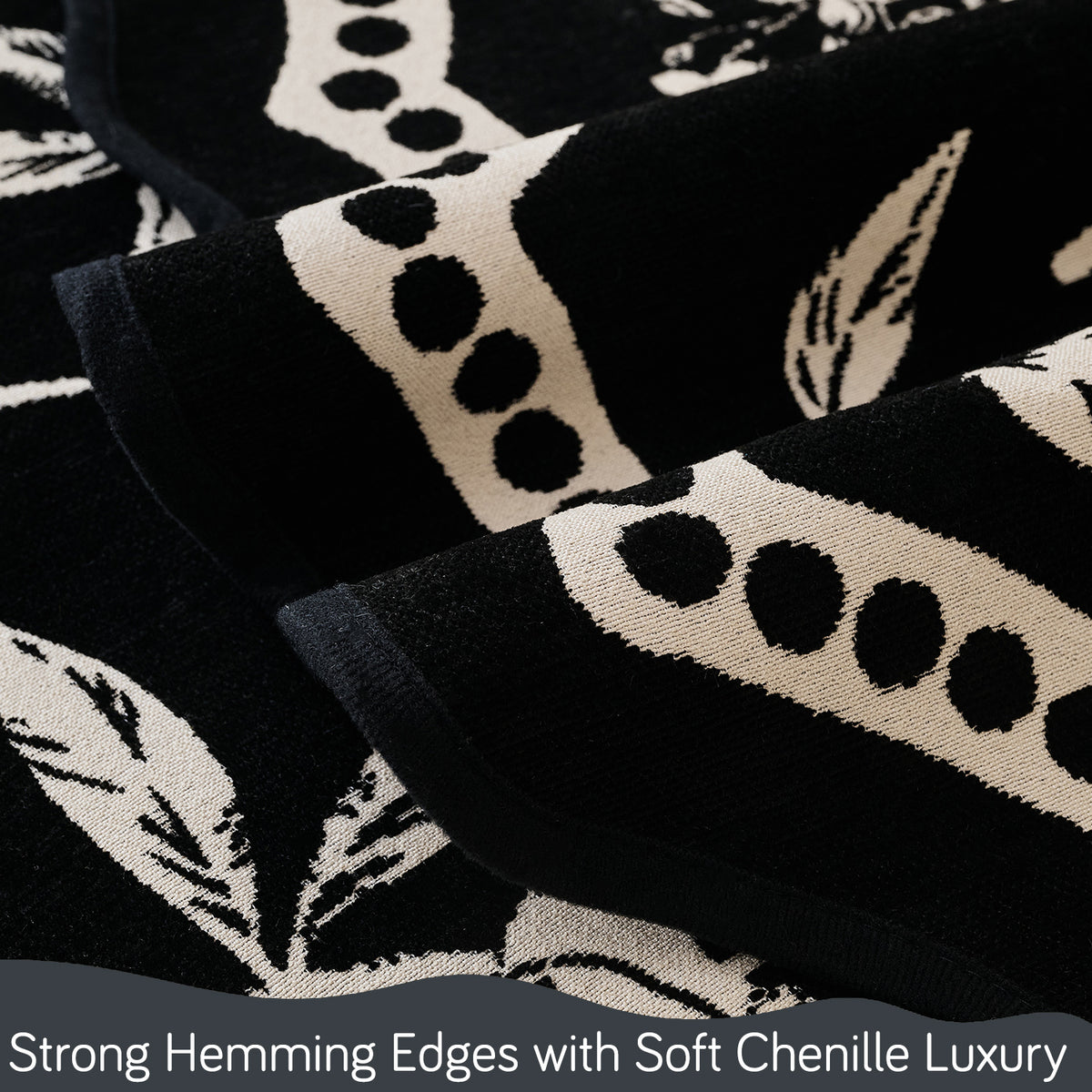 Chenille Sofa Cover Mat with Curvy Edges, 'Retro Curves Series' Sofa Mat, Classic Black