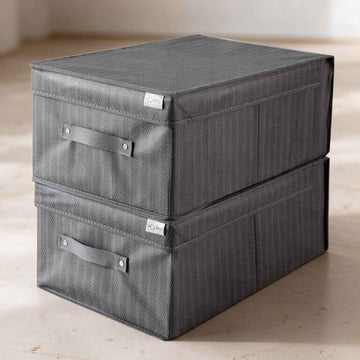 Fabric Cloth Storage Wardrobe Organiser Box With Lid, Size - 45 X 30 X 20 Cm, Grey, Rectangular