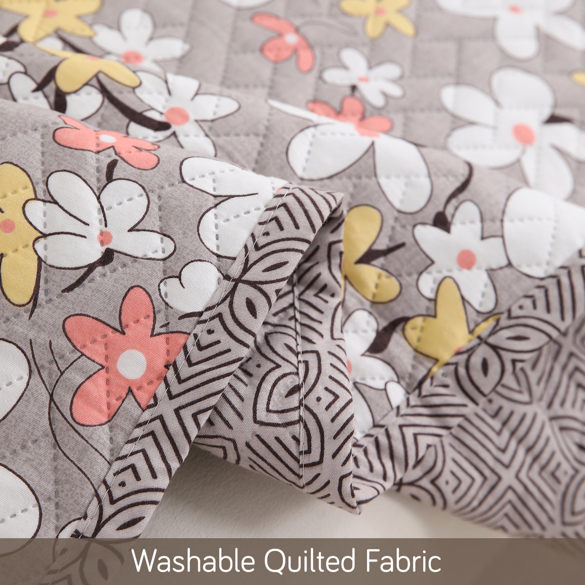 'Homehues' Printed Quilted Sofa Cover Mats, Pastel Brown Sandwort Flower