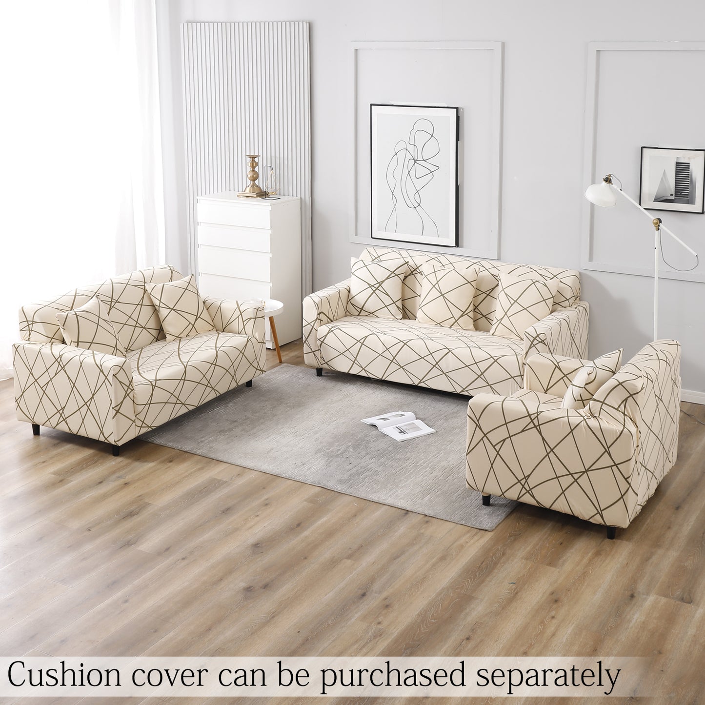 Features of Beige Abstarct Lines Colour elastic sofa cover sets