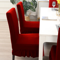 Elastic Stretchable Dining Chair Cover with Frill, Scarlet Red