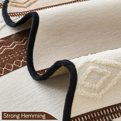 'Valenca Wavy Luxe Series' Boho Geometry Sofa Cover Mat, Brown