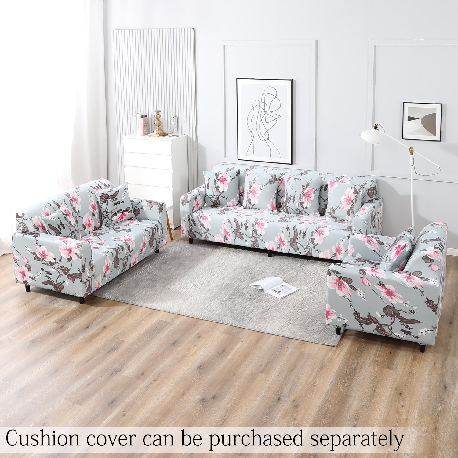 Bluish Grey  Printed elastic sofa cover sets for 1,2,3,4,5 & 7 seater sofas