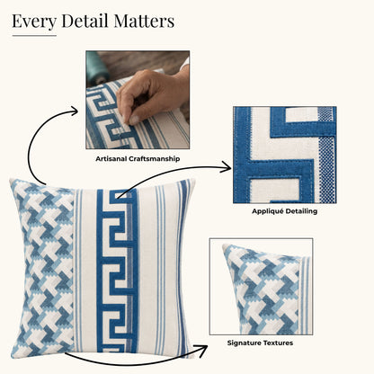 HOKIPO Modern Pattern Cushion Cover | 16x16 Inch | Modern Throw Pillow Cover, Blue & Ivory