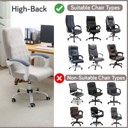Office Chair Cover for Executive Chair (High-Back) – 170 GSM Stretchable Jacquard – Washable & Anti-Slip – Fits Big & Tall Office Chairs, Taupe Brown