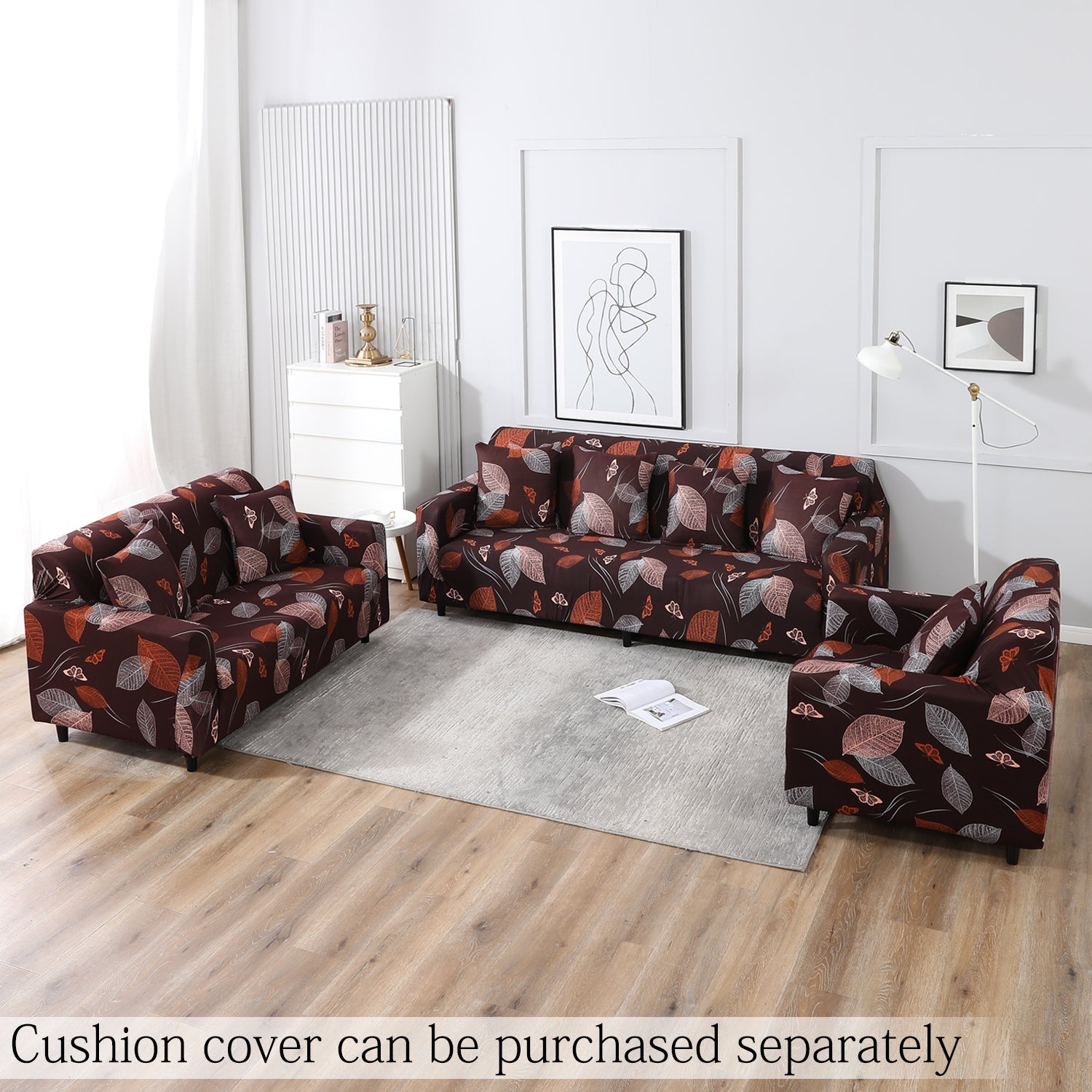 Dark Brown Leaf elastic sofa cover sets for 1,2,3,4,5 & 7 seater sofas