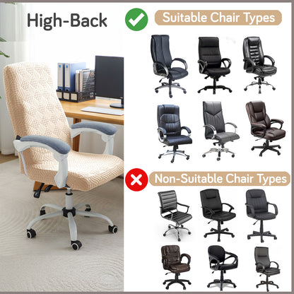 Office Chair Cover for Executive Chair (High-Back) – 170 GSM Stretchable Jacquard – Washable & Anti-Slip – Fits Big & Tall Office Chairs, Beige