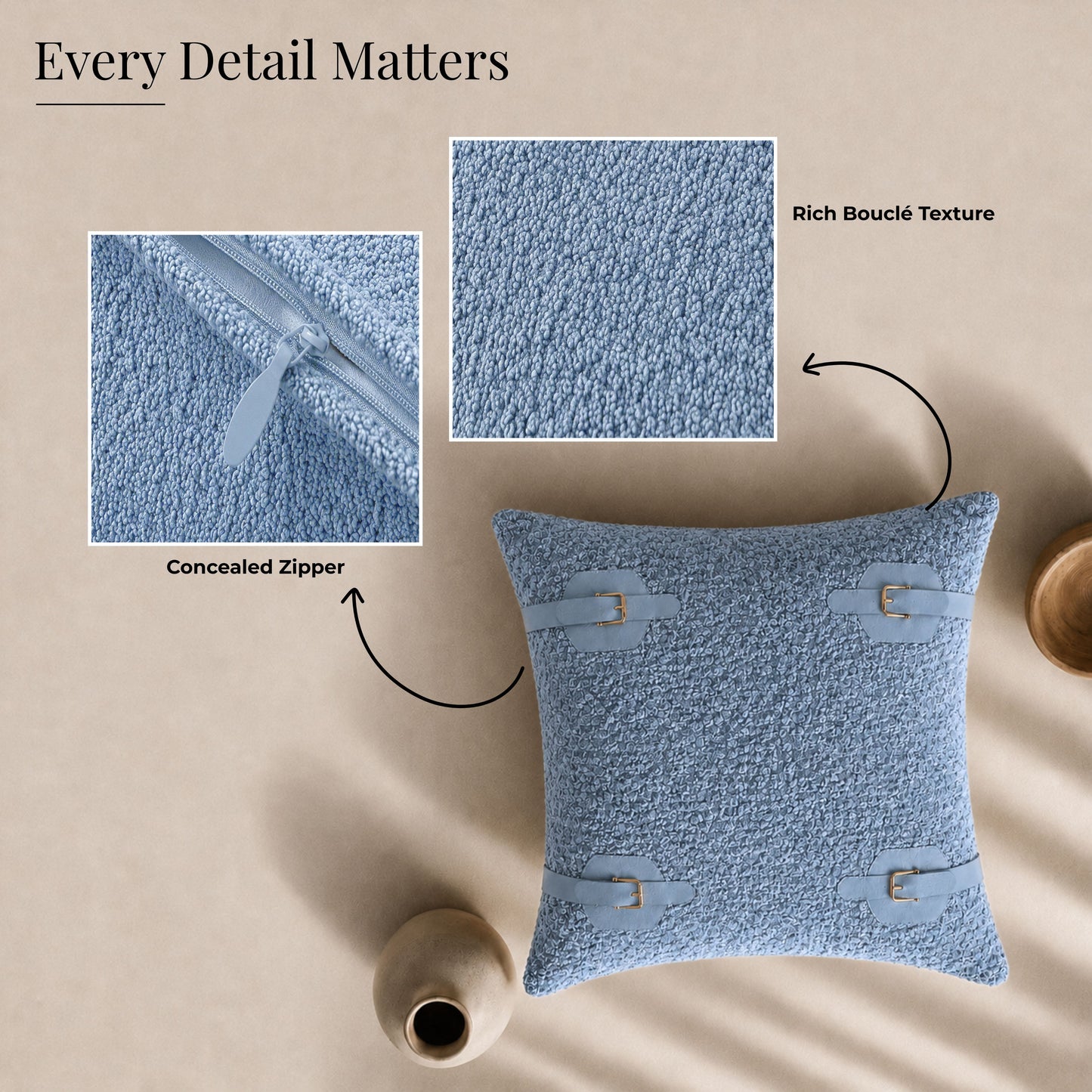 HOKIPO Boucle Cushion Cover 16x16 in for Sofa, Powder Blue