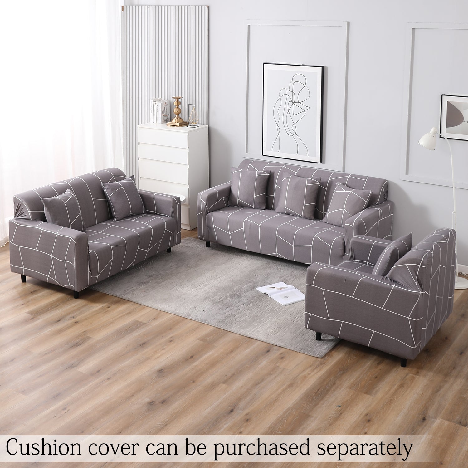 Ash Grey Abstract elastic sofa cover sets for 1,2,3,4,5 & 7 seater sofas