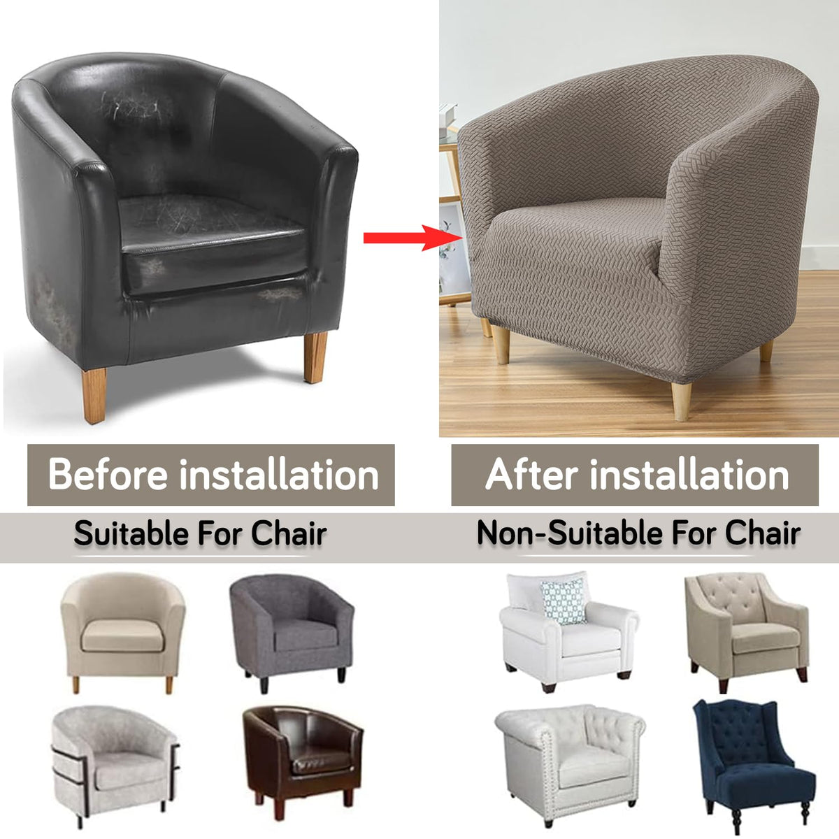 Premium Jacquard Stretchable Tub Chair Cover Slipcover, Taupe Brown