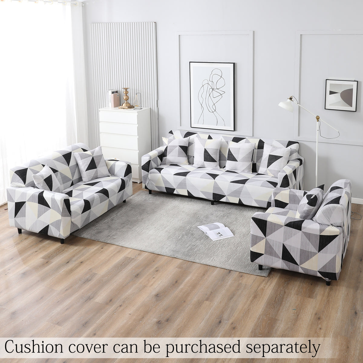 Black Grey Geometric Print elastic sofa cover sets for 1,2,3,4,5 & 7 seater sofas