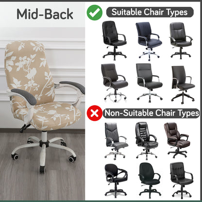 Printed Office Chair Cover for Desk Chair (Mid-Back) – 140 GSM Stretch Fabric – Durable & Anti-Slip – Fits Mid-Back Office Chairs, Buff Brown Sillehoute Floral - Medium