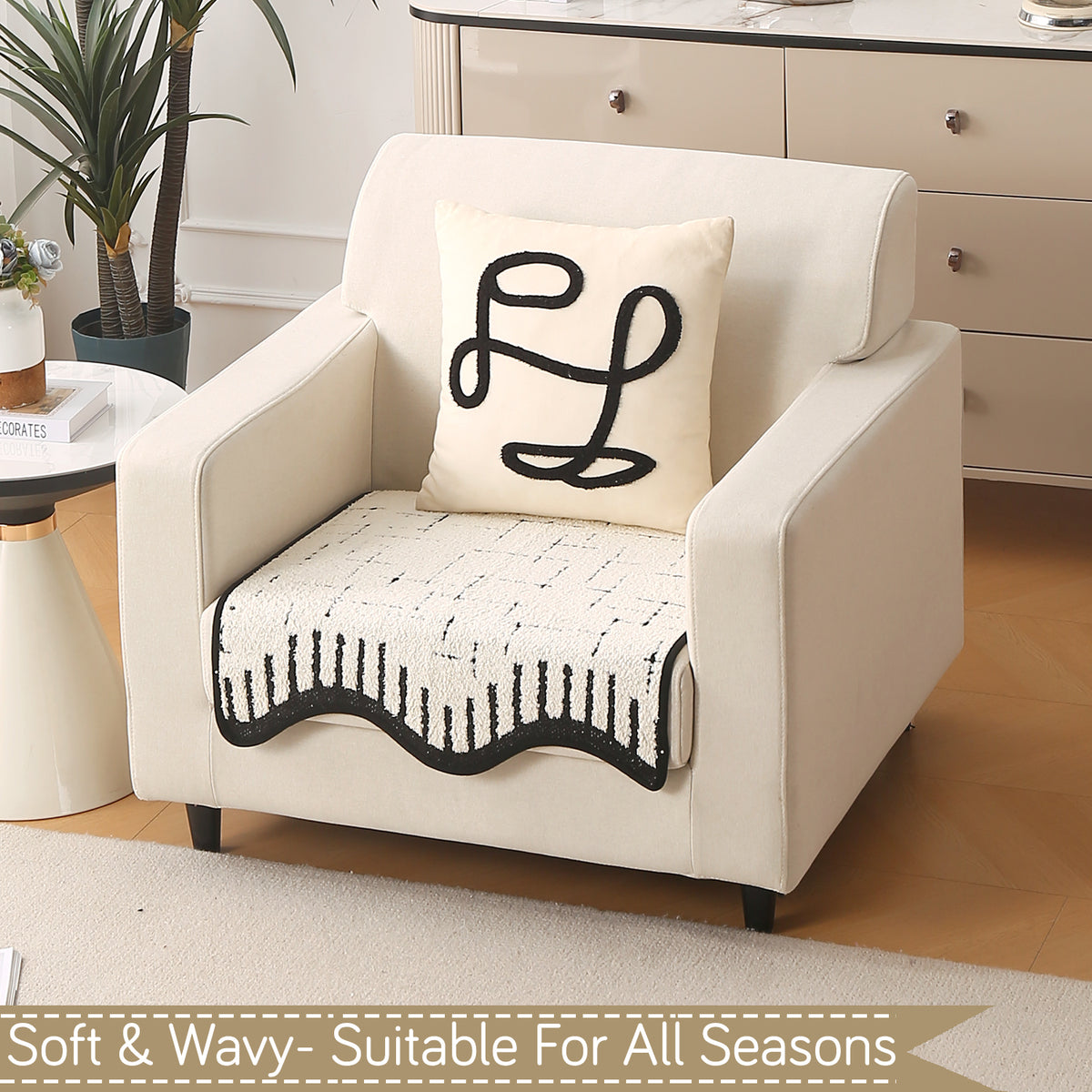 Premium Supple Soft Wavy Sofa Cover Mat, Off White
