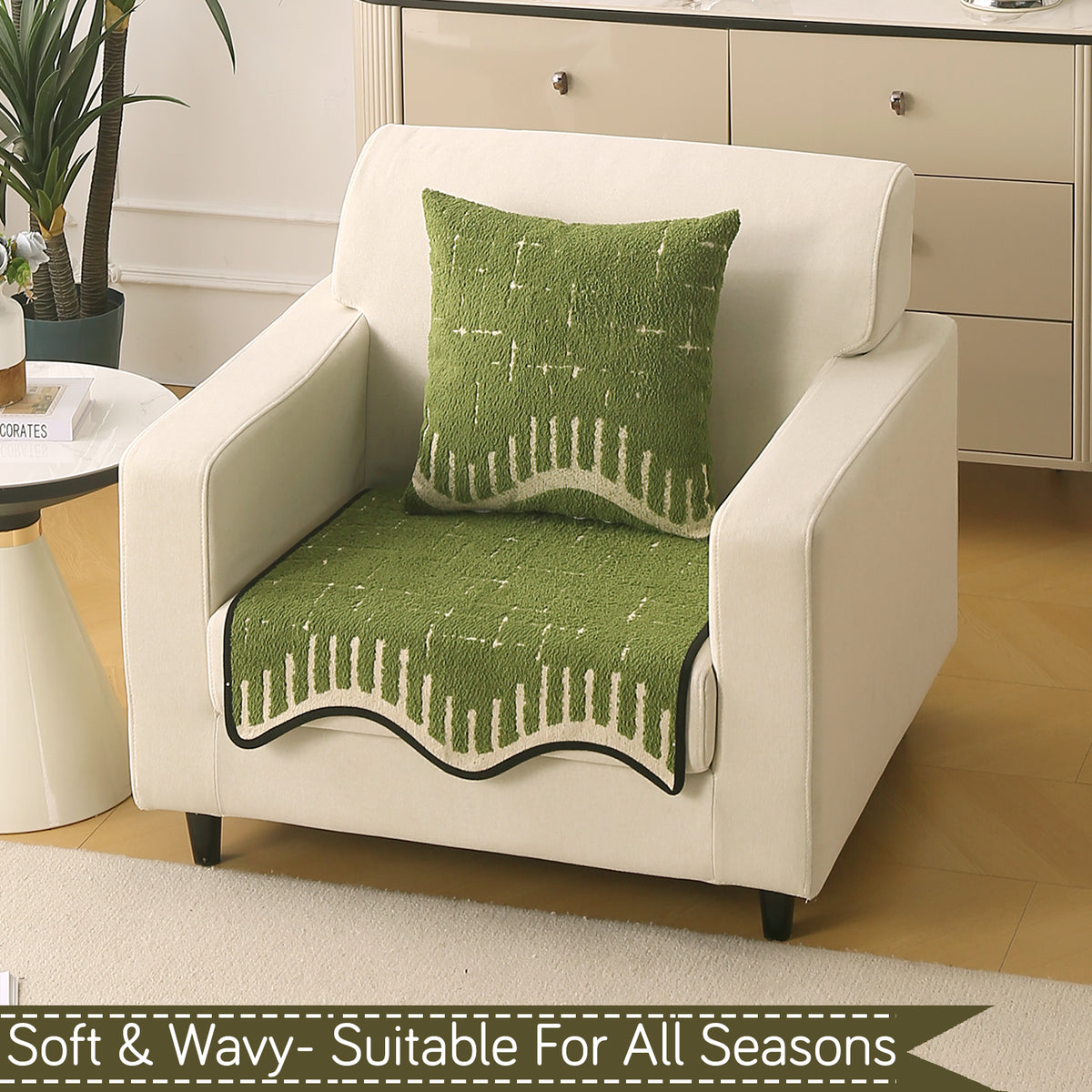 Premium Supple Soft Wavy Sofa Cover Mat, Green