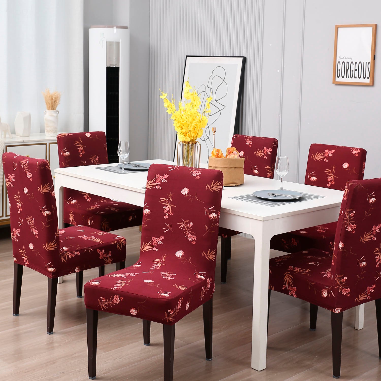 Elastic Stretchable Dining Chair Cover, Wine Leaf