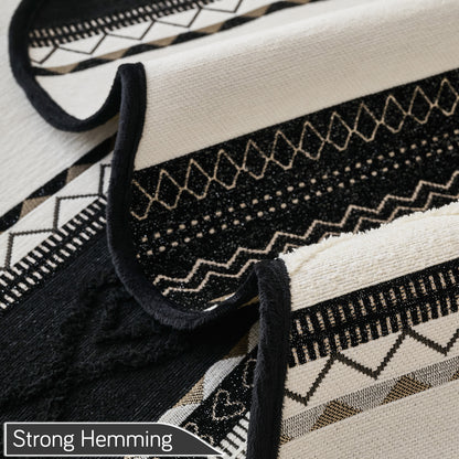 'Valenca Wavy Luxe Series' Boho Geometry Sofa Cover Mat, Midnight Black