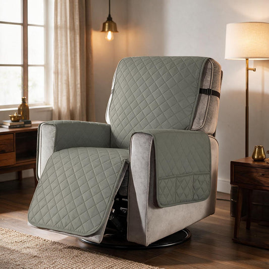 Waterproof Quilted Recliner Sofa Mat for One Seater Recliner Sofa, Light Grey