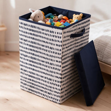 Foldable Laundry Basket for Clothes with Lid, Dots