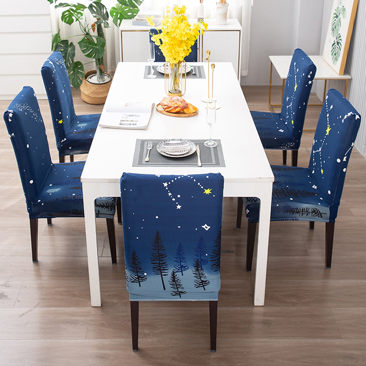 Elastic Stretchable Dining Chair Cover, Midnight Blue Star