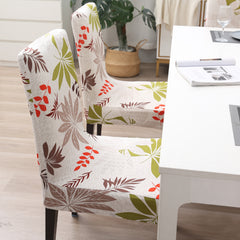 Elastic Stretchable Dining Chair Cover, Ivory Colorful Leaves