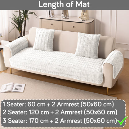 Premium Plush Sofa Cover Mat with 2 Armrest Cover, White