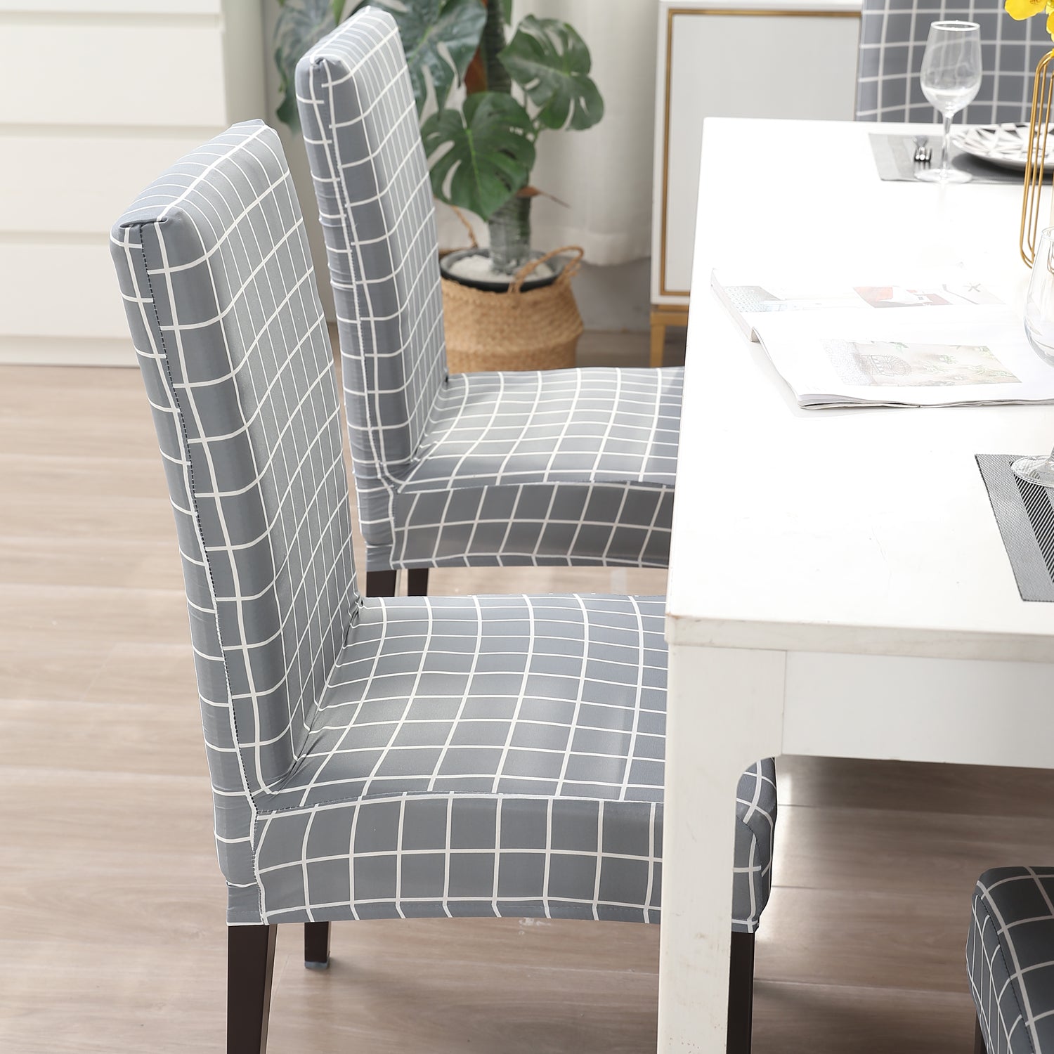 Elastic Stretchable Dining Chair Cover, Grey Checks